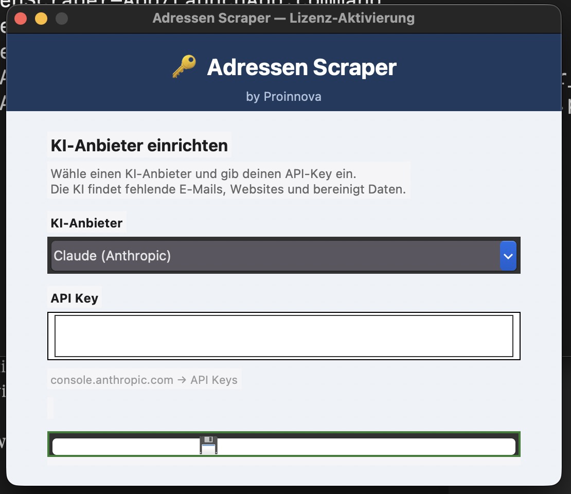 Lizenz-Aktivierung und KI-Anbieter-Auswahl